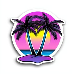 Vibrant Synthwave Beach Sticker Design