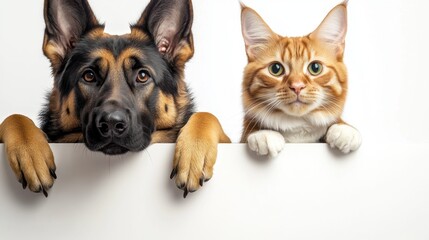 cat, dog, white background, minimal, interaction, animals, pets, domestic, peaceful, serene, contrast, furry friends, close-up, bond, companionship, stillness, focus, calm, harmony, studio, gentle, em