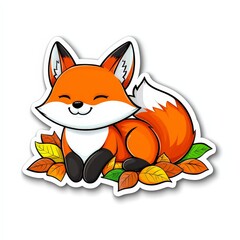 Obraz premium Cute Anime Fox Sticker with Colorful Leaves