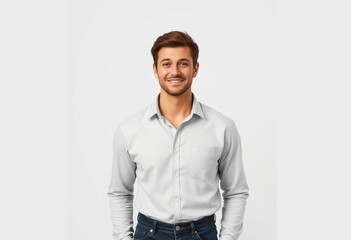 Fototapeta premium A neutral expression half-length portrait of a 30-year-old male