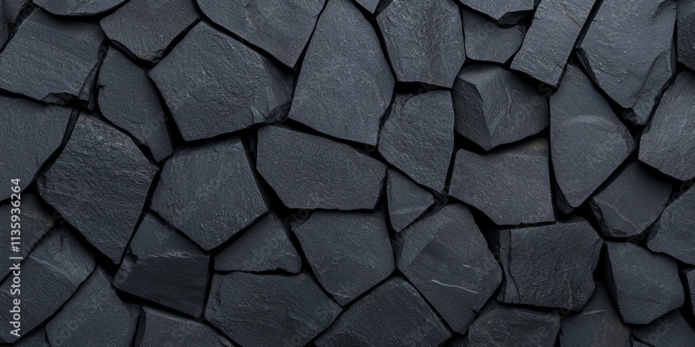 Poster deep earth analysis concept. a textured surface of dark, irregular stones arranged closely together,