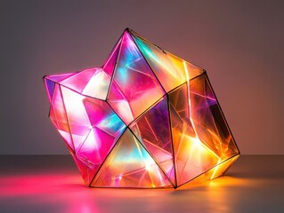 colorful abstract geometric lamp glowing on a surface
