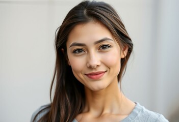 Naklejka premium A serene half-length portrait of a young woman with a calm face
