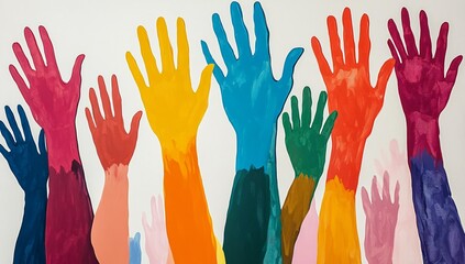 Colorful Hands Raised Upward Unity Diversity Concept