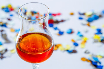 Concept photo of liqueur glass without people with text space