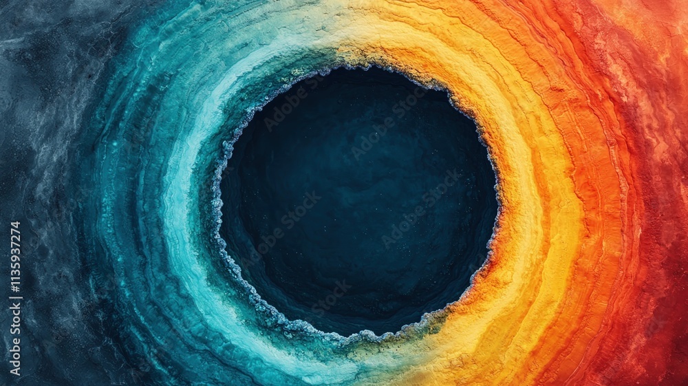 Poster deep earth analysis concept. a vibrant circular design featuring gradients of blue, orange, and yell