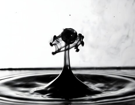 Black Liquid Droplet Impacting Water Surface