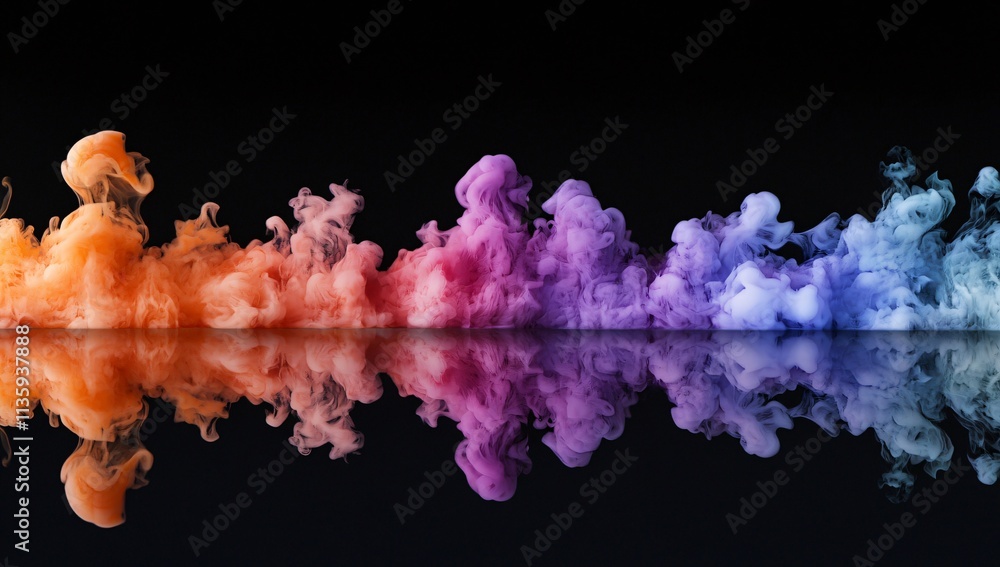 Poster abstract colorful ink clouds reflection water