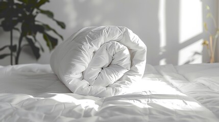 White pillow on the bed in the morning