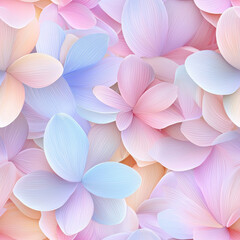 Soft pastel floral pattern with delicate petals in shades of pink and blue, creating serene and calming atmosphere. Perfect for backgrounds and design projects