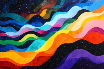 Abstract Colorful Waves Cosmic Landscape Painting