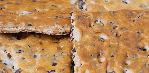 Close-up of crispy sugar-free cookies with flax seeds