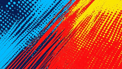Abstract Red Blue Yellow Grunge Background Pop Art Style