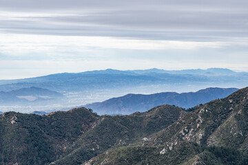 Fototapeta premium Santa Monica Mountains with Verdugo Mountains. San Gabriel Mountains, Los Angeles County, California. Angeles National Forest / San Gabriel Mountains National Monument. Mount Wilson