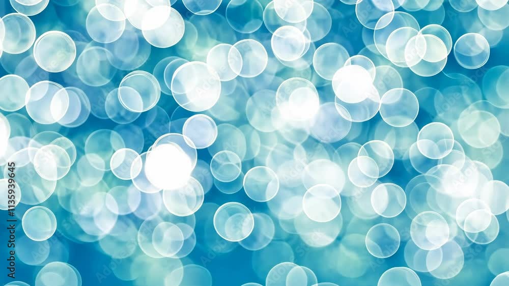 Poster bright circular bokeh lights create a dreamy effect against a blue background in a serene atmosphere