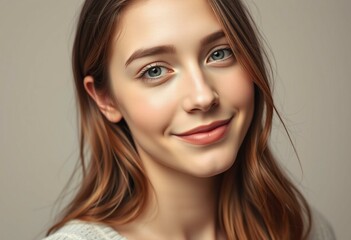 Naklejka premium Half-length portrait of a 25-year-old female with a calm expression