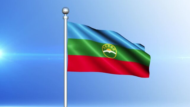 Karachay Cherkessia Flag Waving On Pole Seamless Loop. Flag of Karachay Cherkessia