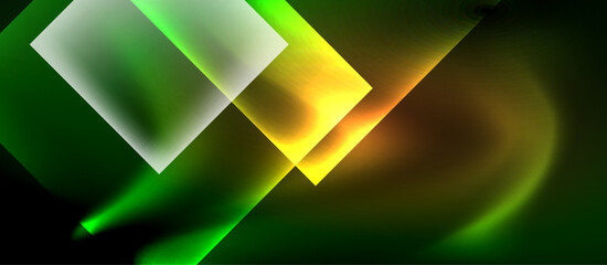 Glass squares with neon shiny light abstract background