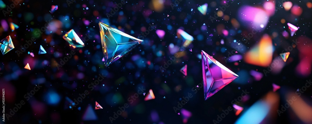 Aufkleber abstract neon triangular crystals floating in dark space