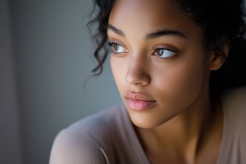 Obraz premium Close up portrait of a woman with natural makeup