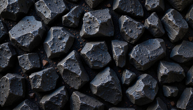 Close-up of black volcanic rocks with rough surface and copy space