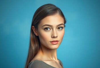 Fototapeta premium Half-length portrait of a 25-year-old female with a calm expression