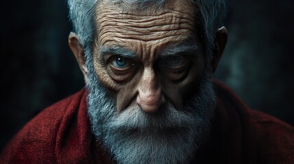 Fototapeta premium Intense Portrait of an Elderly Man with a Long Grey Beard