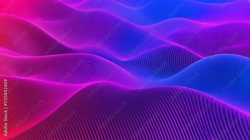 Poster colorful abstract waves in pink and blue create dynamic visual experience, showcasing smooth gradien