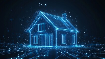 Futuristic Digital House Blueprint Wireframe