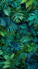 Fototapeta premium Lush Tropical Foliage Exotic Green Leaves Nature Background Plant Wall Jungle Texture