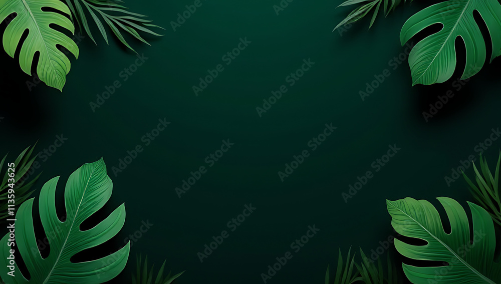 Poster tropical leaves on a dark background create a unique and creative decoration pattern for minimalist 