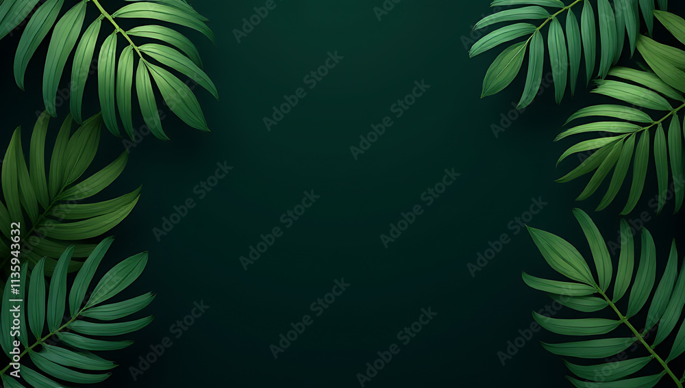 Poster tropical leaves on a dark background create a unique and creative decoration pattern for minimalist 