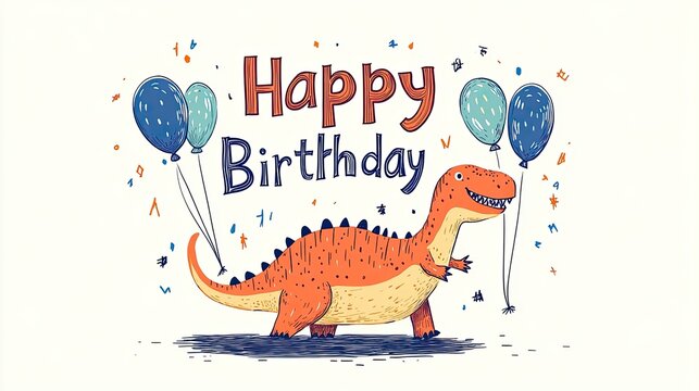 Happy Birthday Dinosaur Celebration With Balloons