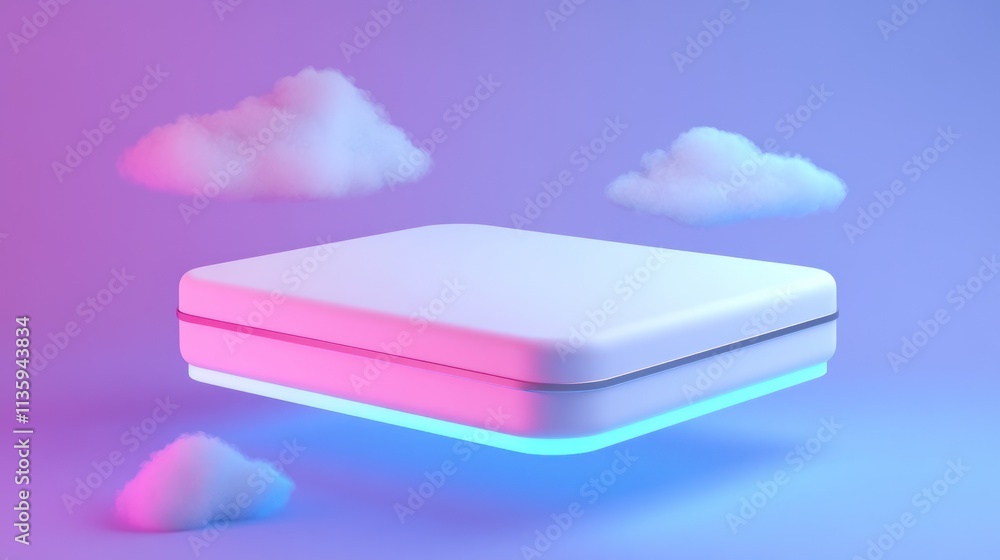 Poster illuminated floating platform with cloudscape background