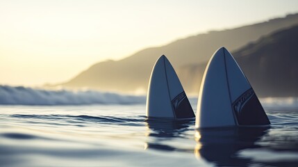 Two Surfboards Resting Calmly In Ocean Water At Sunset