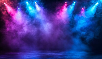 Fototapeta premium Vibrant Pink Blue Stage Lights Smoke Background