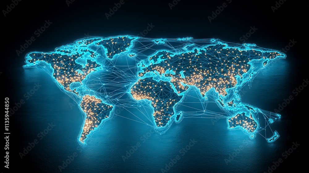 Poster global network connection illuminated world map digital technology globalisation