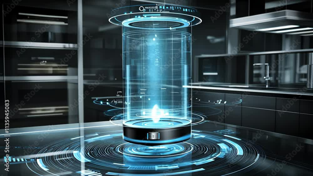 Poster advanced holographic technology display in a futuristic laboratory environment