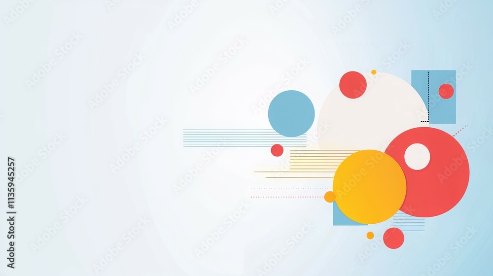 Poster abstract design featuring colorful circles and shapes on a light background.