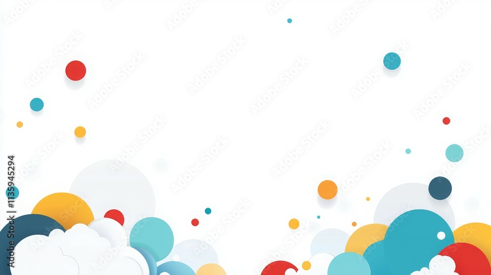 Poster abstract design featuring colorful circles and shapes on a white background.