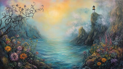 Luminous Lighthouse Beckons Across A Misty Sea