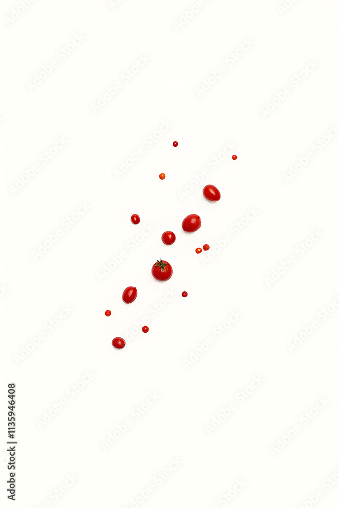 Poster Scattered cherry tomatoes create a minimalist and visually striking pattern against a simple white background in these design concepts._00001_