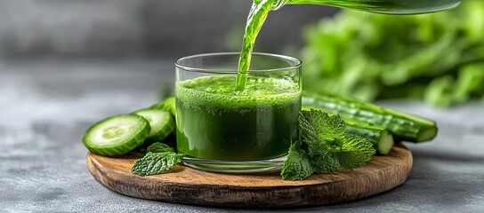 Refreshing Green Cucumber Mint Juice Pouring