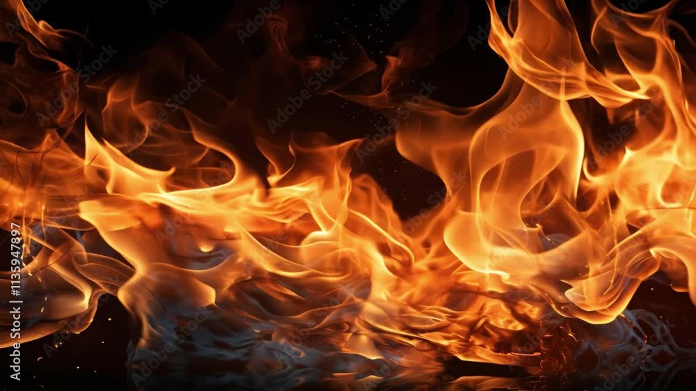 Poster fiery inferno: a mesmerizing close-up of blazing flames, dancing and twisting in a hypnotic display 