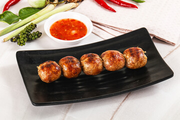 Thai grilled round skewer satay