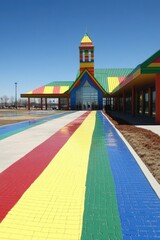 Colorful Building With Rainbow Road Leading To Entrance