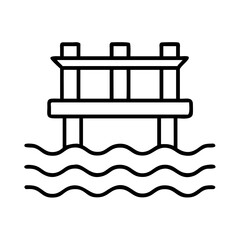ocean pier icon, summer line art, summer icon - simple black line art icon of ocean pier, symbolizing summer celebrations. summer vector art.