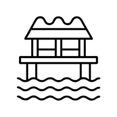 Naklejka premium ocean pier icon, summer line art, summer icon - simple black line art icon of ocean pier, symbolizing summer celebrations. summer vector art.