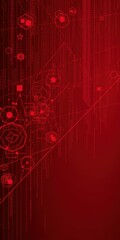 Obraz premium Complex digital abstract matrix design in deep red tones with geometric shapes and patterns, technology, shapes