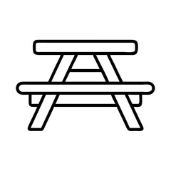 picnic table icon, summer line art, summer icon - simple black line art icon of picnic table, symbolizing summer celebrations. summer vector art.